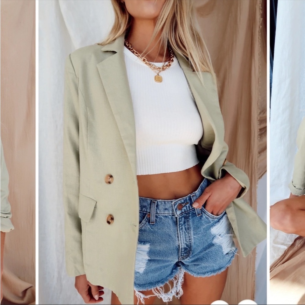 12th Tribe Charlotte linen Pastel Green blazer size S